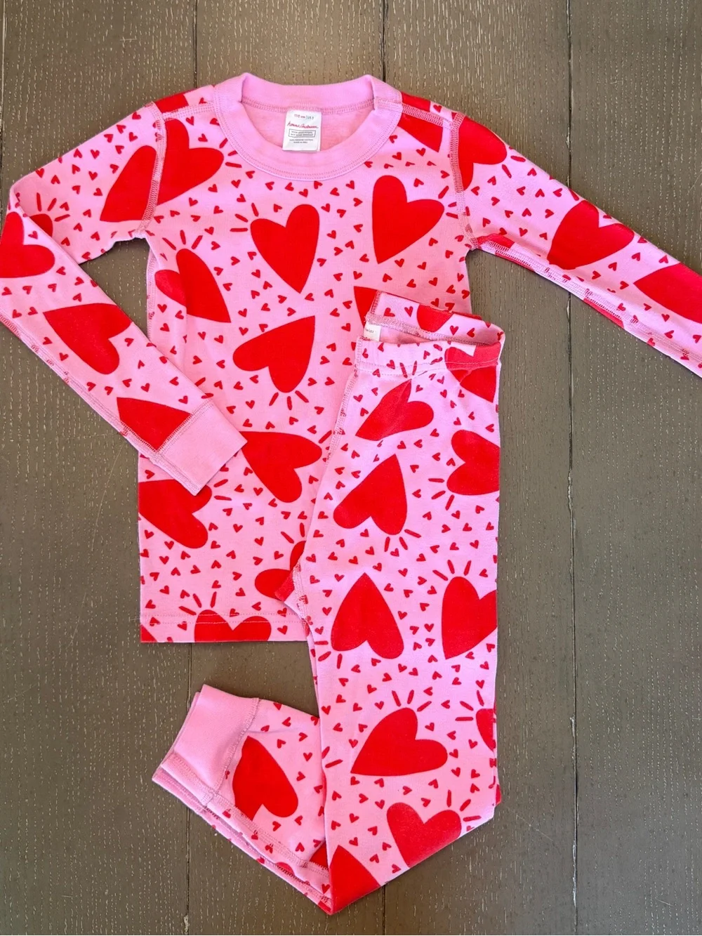 Hanna Andersson Girls 2-Piece Pink Heart Valentine’s Day Pajama Set • Size 5